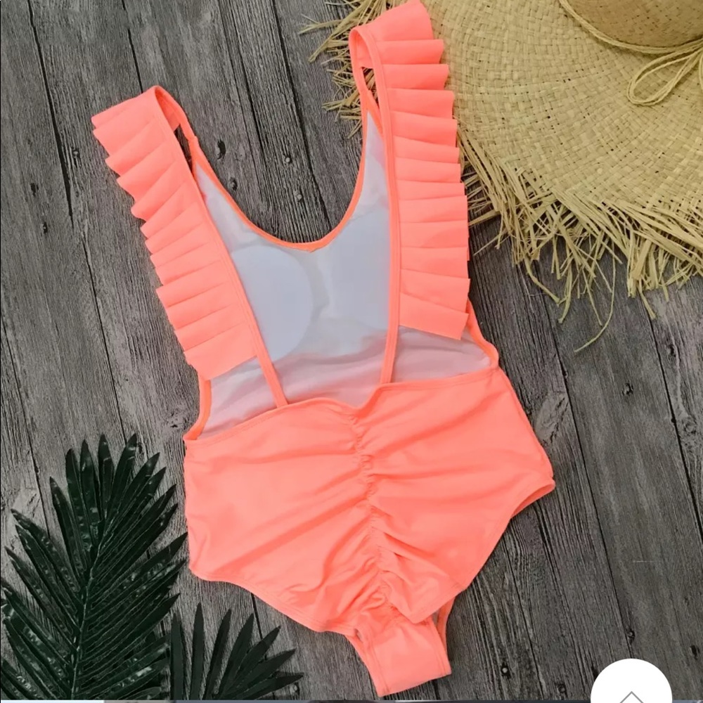 LAST ONE Coral Ruffle One Piece Open Back Swimsuit - Picture 5 of 6